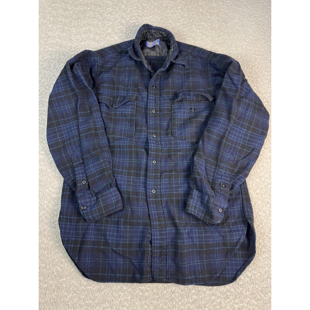 Vintage Pendleton‎ Board Wool Shirt Mens M Blue Plaid Flannel Lined Button Up